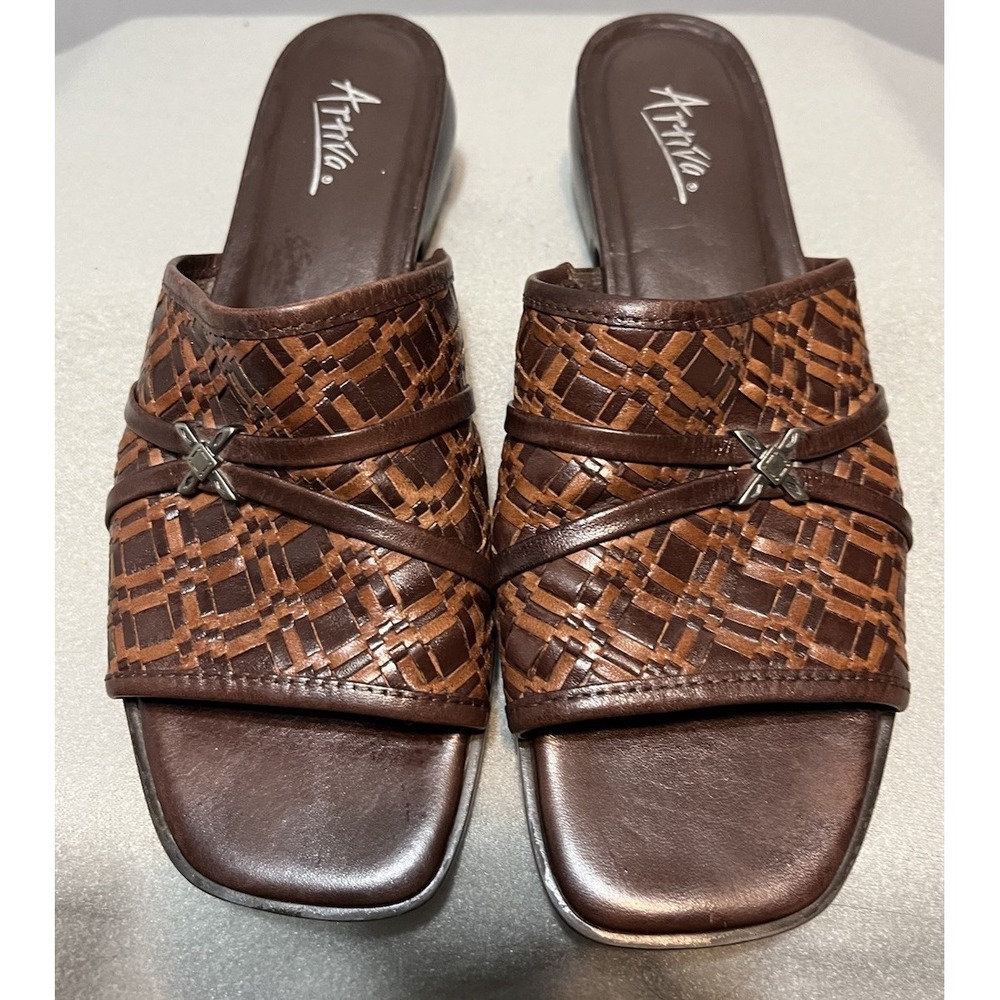 Artiva Shaina Women's Size 7M‎ Shoes Brown Leather Slides Comfort Career Sandals